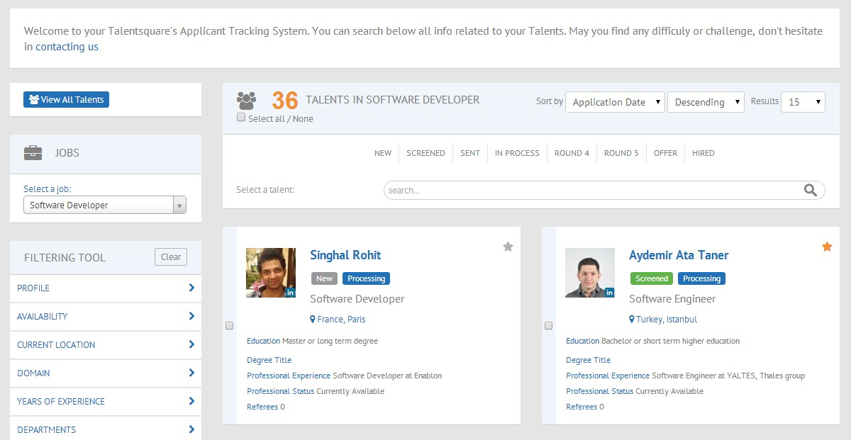 Talentsquare screenshot: Talentsquare - Applicant Tracking