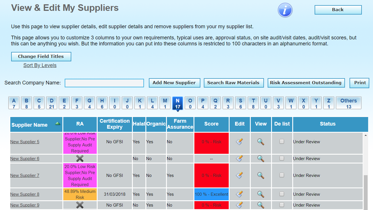 QADEX Vision Software - Supplier management