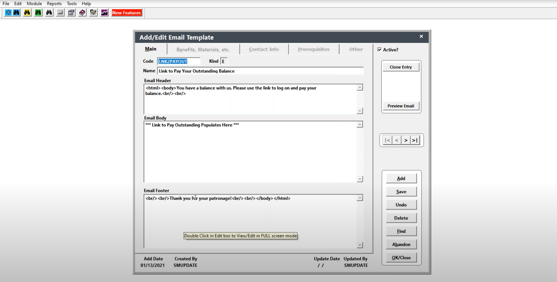 Student Manager screenshot: Student Manager edit email templates
