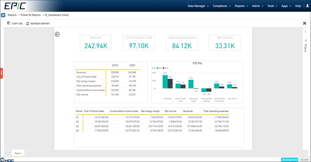 EPIC screenshot: EPIC generated report