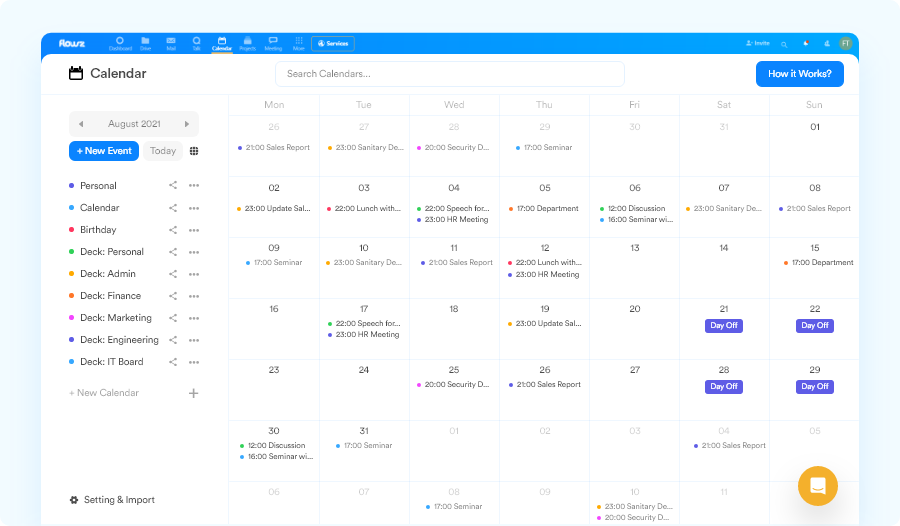 Flowz screenshot: Flowz Calendar Interface