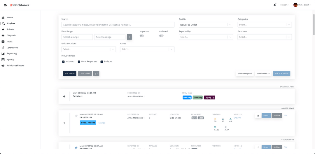 Watchtower Software - Every incident, operational form, and document is queryable in our powerful Explore page