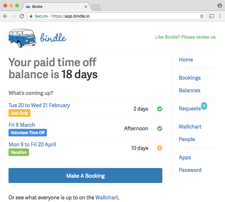 Bindle Software - Employees can request multiple types of time-off online through Bindle