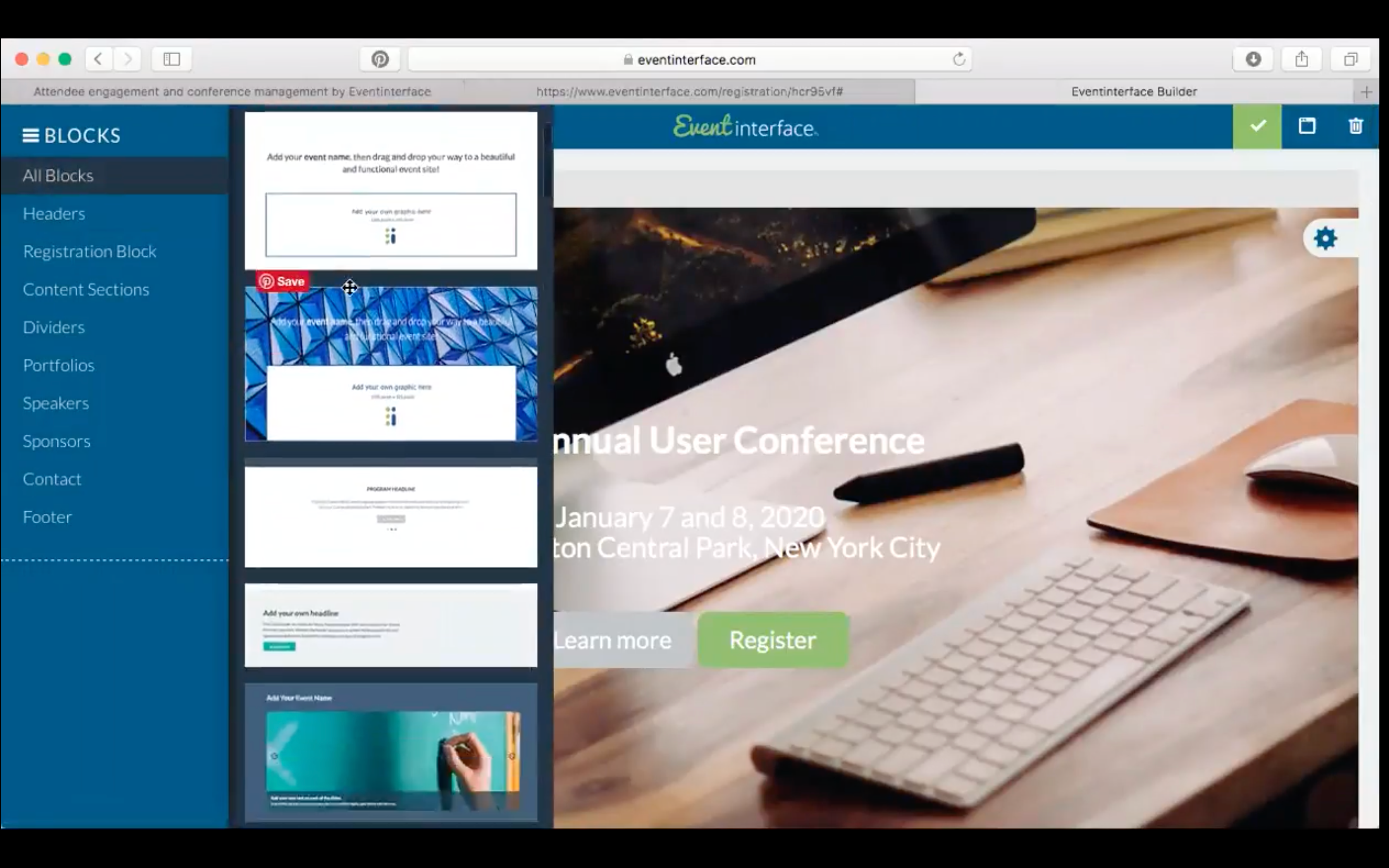 EventInterface Software - Event page editor with drag & drop