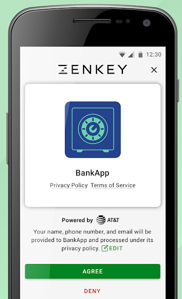 ZenKey integration with bank