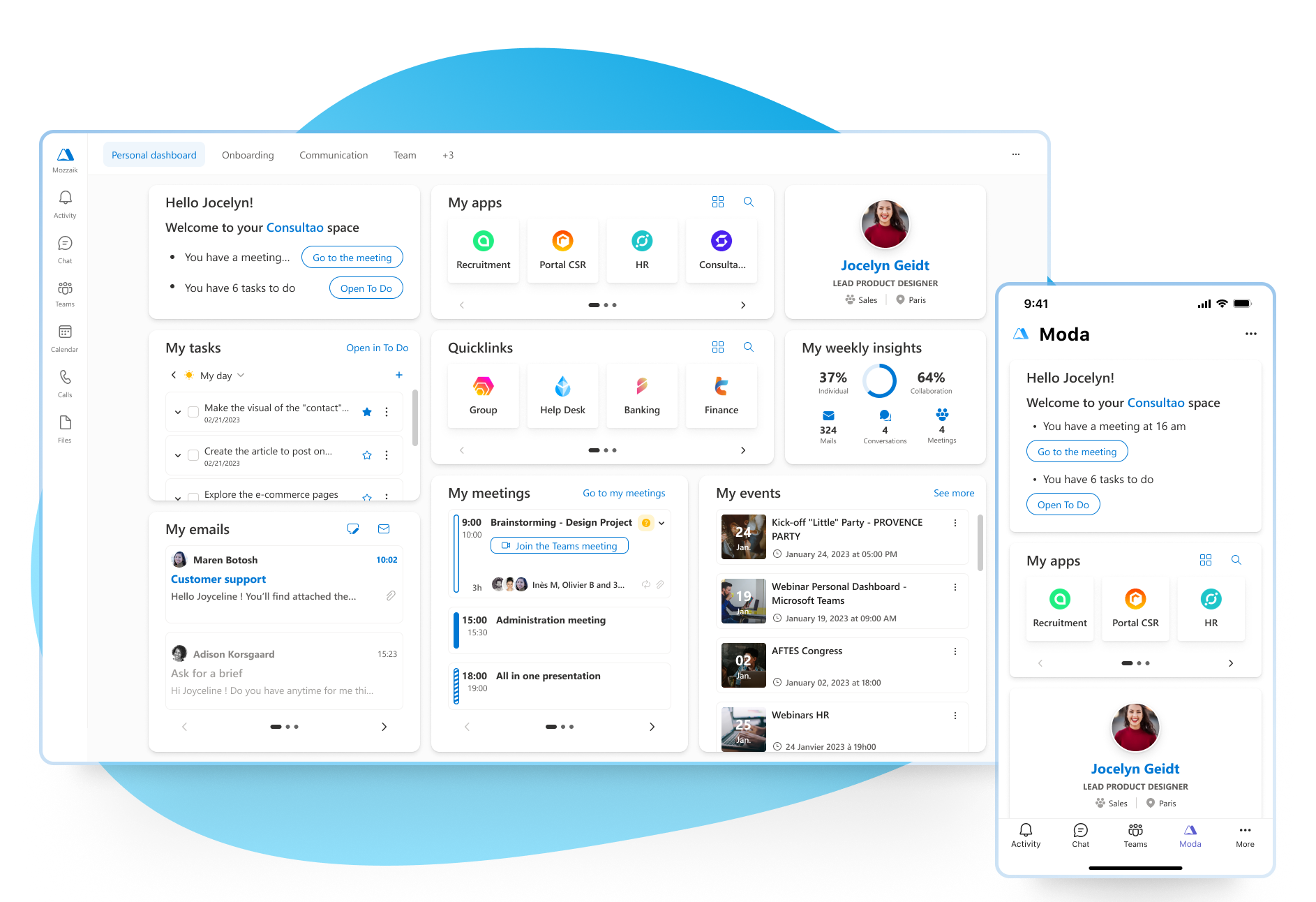 MODA screenshot: MODA dashboard