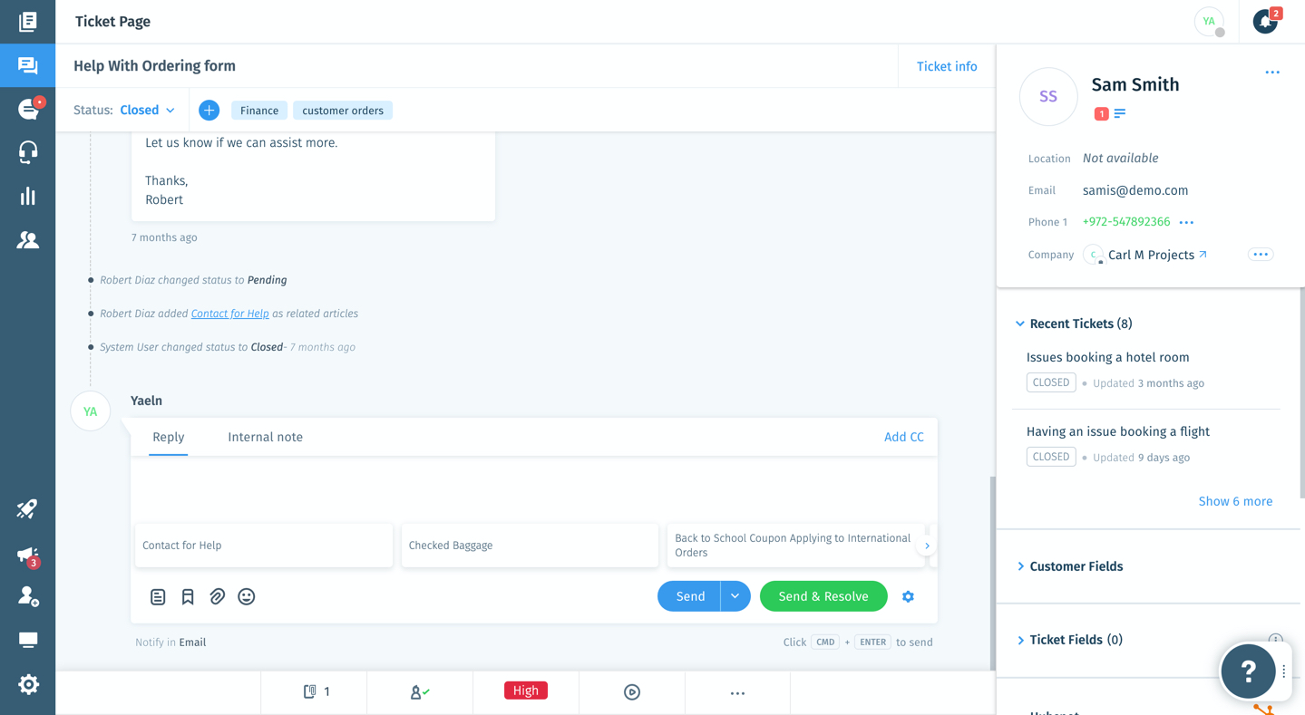 Wix Answers Software - Customer Journey Single Timeline Ticket Page:
View all the interactions a customer had with you, along with relevant details and history, in one single timeline, to see the full picture and respond in context.