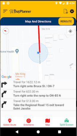 BusPlanner map and directions