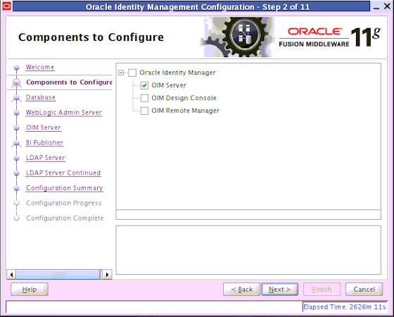 Oracle Identity Management screenshot: Oracle Identity Management components to configure