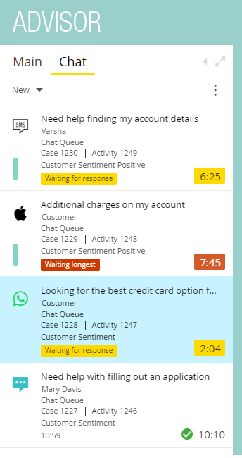 Chat inbox where all incoming chats are displayed for the agent