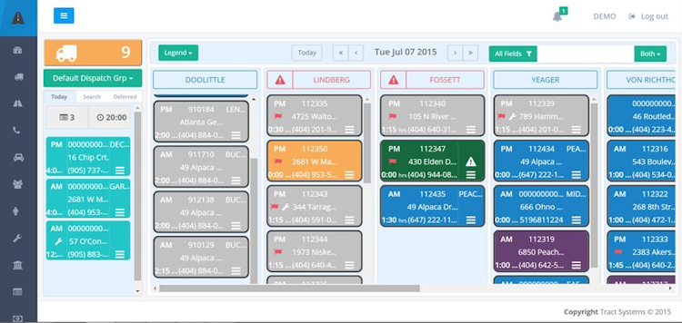 Tract Systems screenshot: Tract Systems detailed dispatcher view