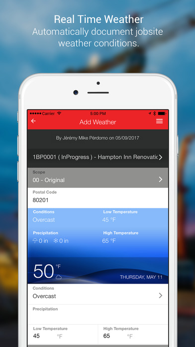 RedTeam Software - Automatically input details of jobs such as weather conditions