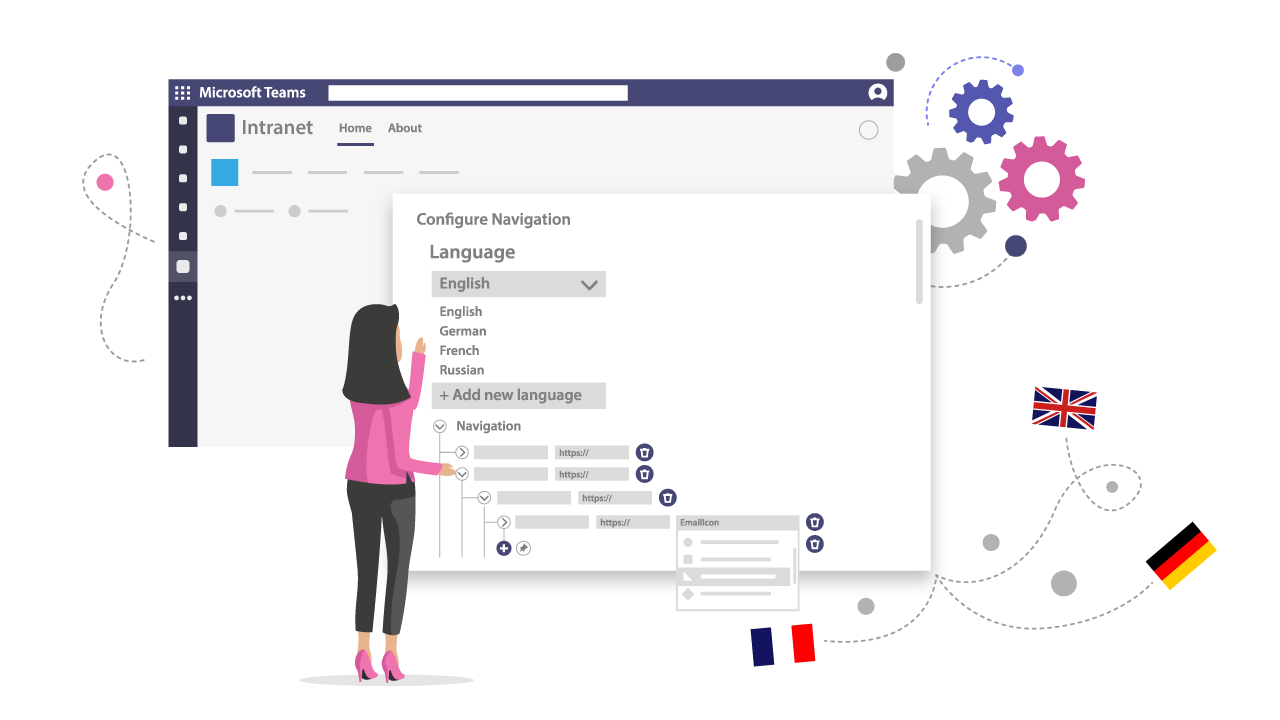 Use the multilingual mega menu to offer your employees content in all their languages.
