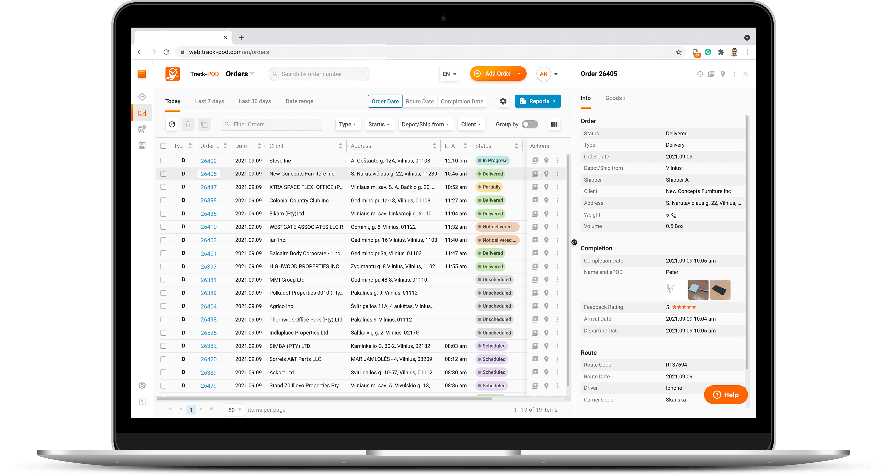 Track-POD Software - Delivery confirmation status with a picture and signature