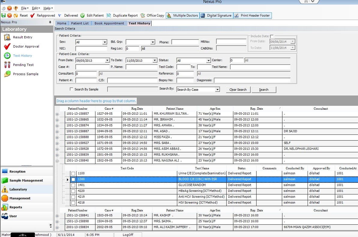 NEXUS Pro Software - Test History
