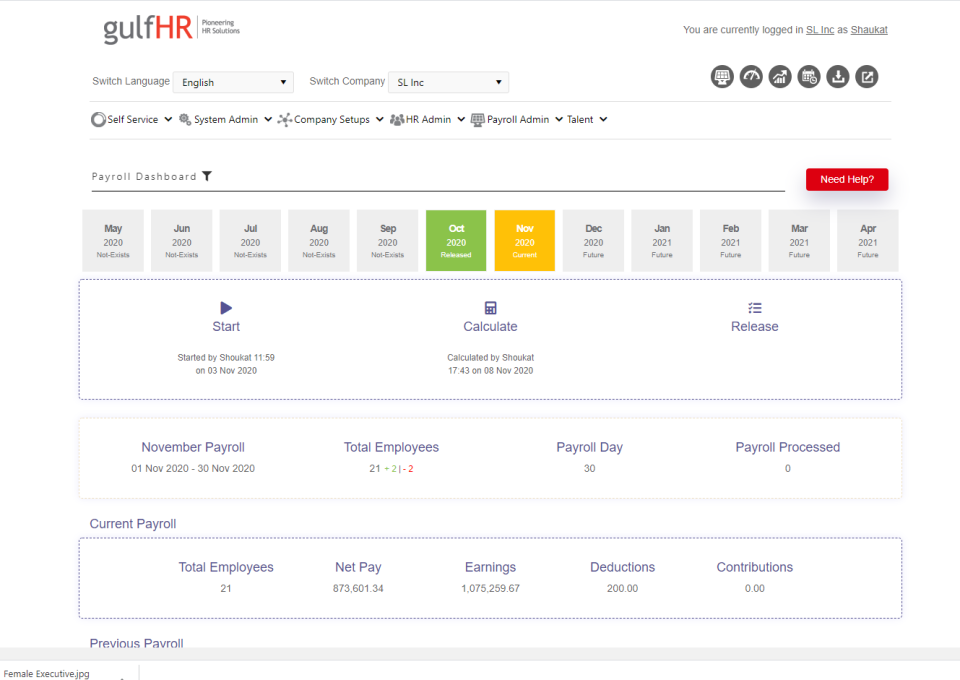 gulfHR Software - Payroll Dashboard. This dashboard helps you in tracking changes in employee pay, efficiently run monthly payroll cycles and track and analyze payroll KPIs