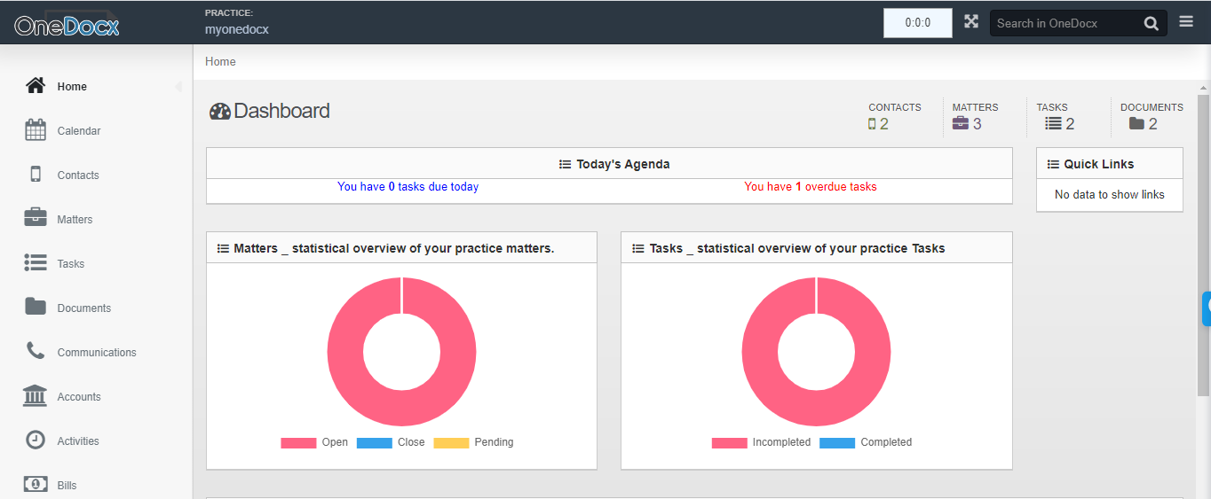 OneDocx screenshot: OneDocx dashboard