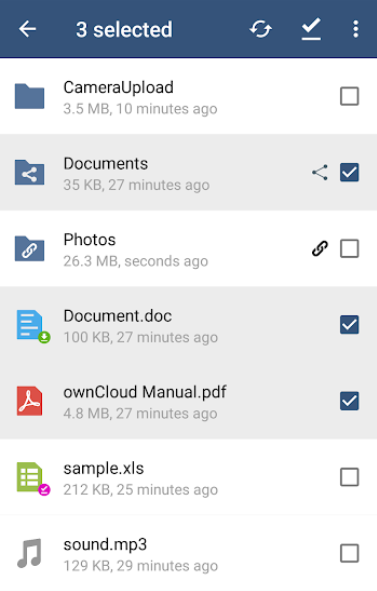 ownCloud file selection