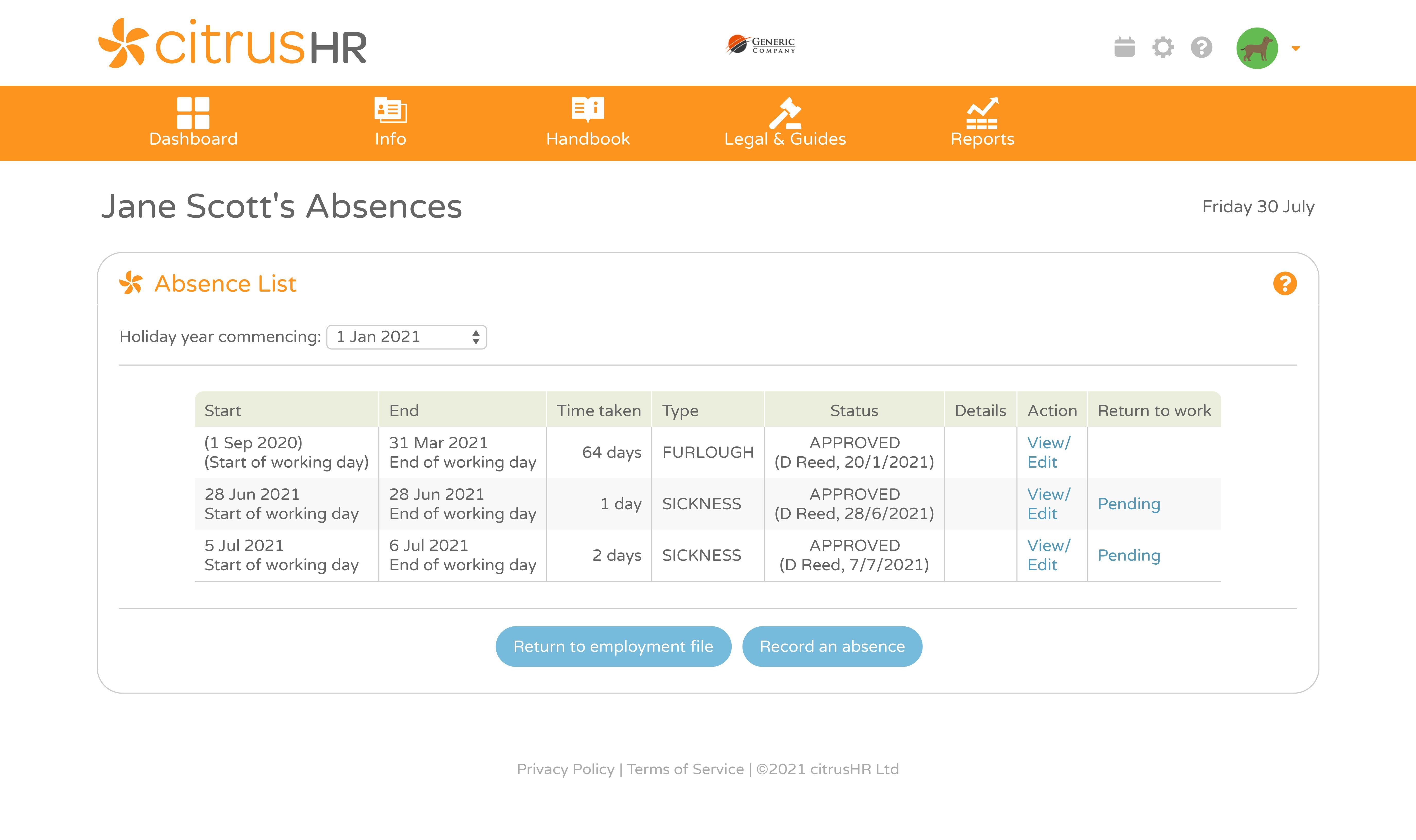 citrusHR Software - Manage your teams sickness and absences