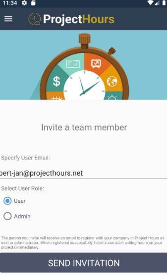 Project Hours invite members