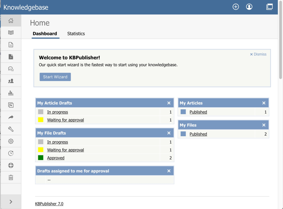 KBPublisher screenshot: KBPublisher dashboard screenshot