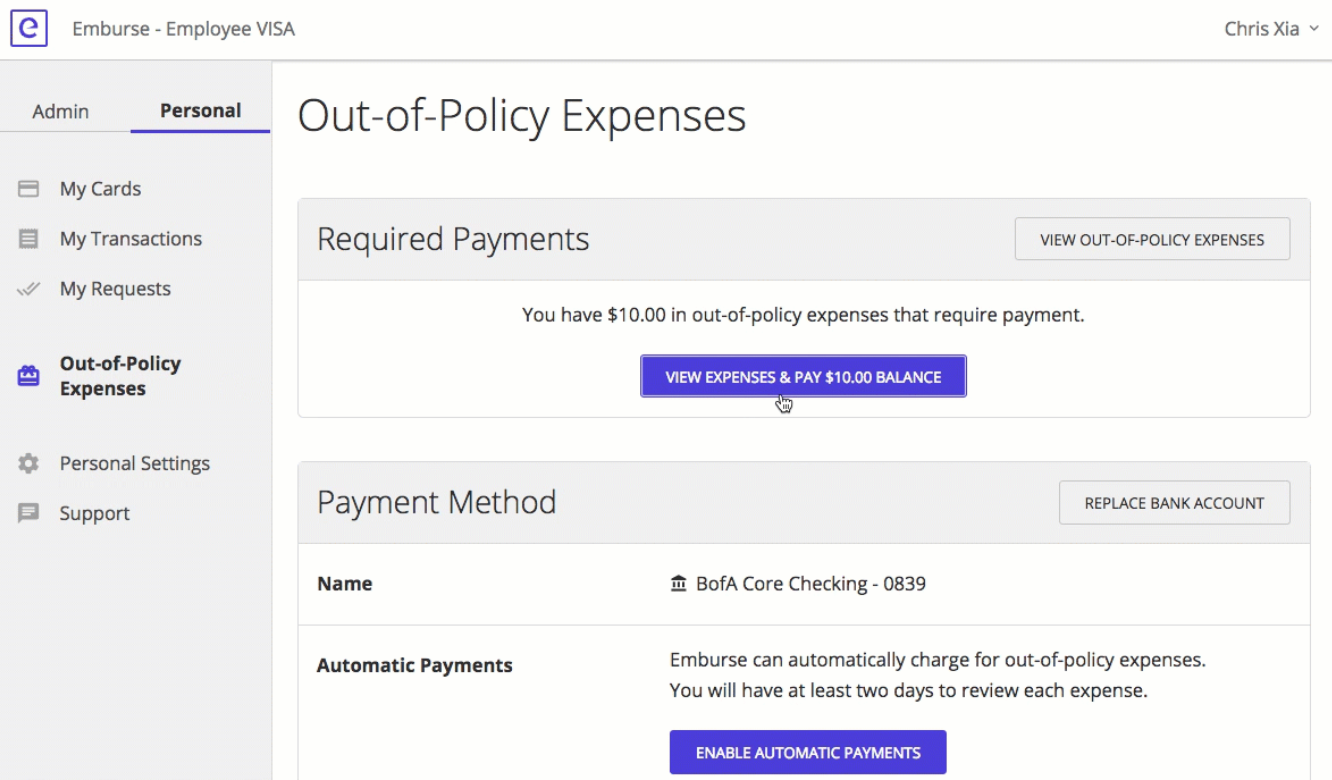 Emburse Cards Software - Emburse Cards out-of-policy expenses