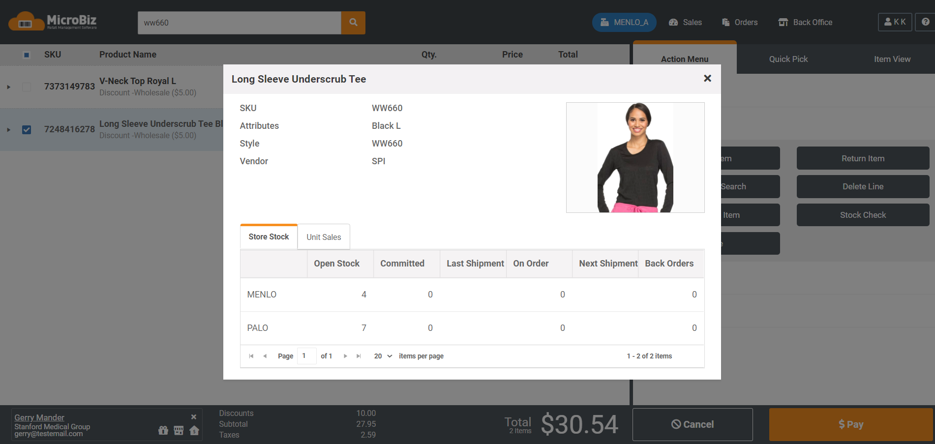 MicroBiz Cloud POS Software - The customer profile displays all relevant data about the customer attached to the transaction.  You can view the customers pricing group, store credit and credit account balance and whether that customer has any store credits or gift cards outstanding.