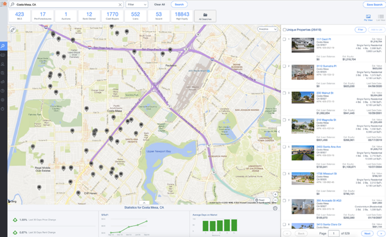 PropStream screenshot: PropStream view properties