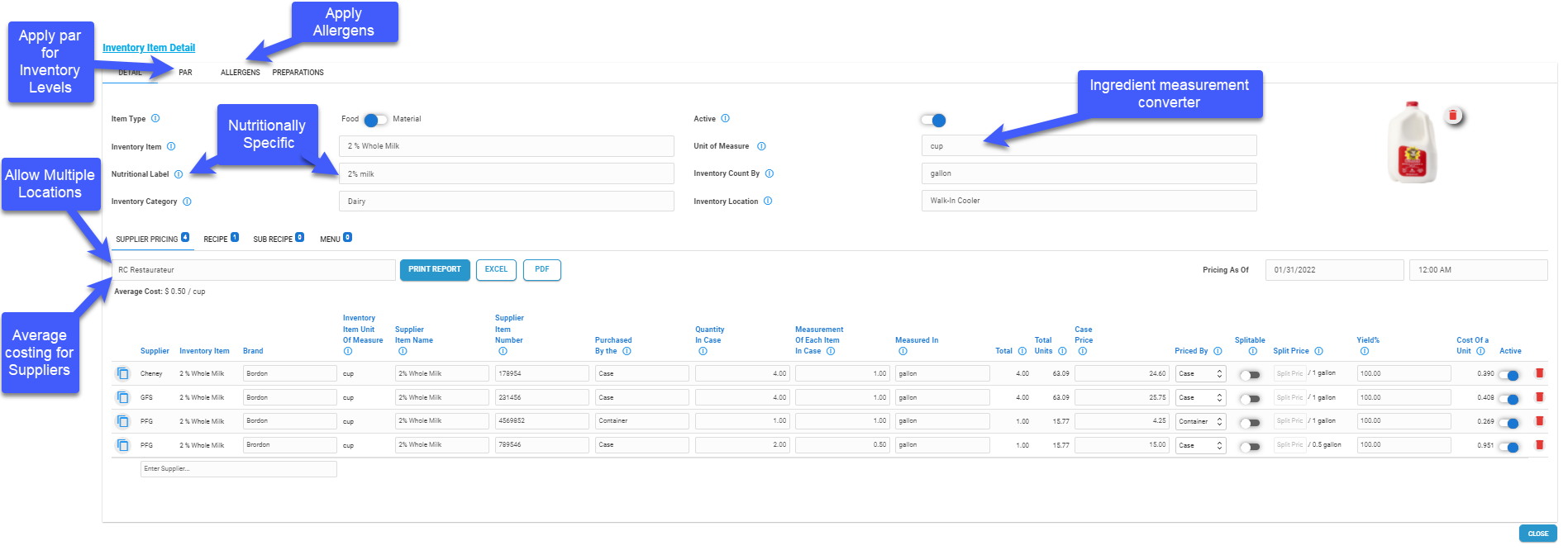 Recipe Costing Software - Recipe Costing Ingredient Details