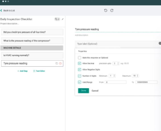 Atheer screenshot: Atheer daily inspection checklist
