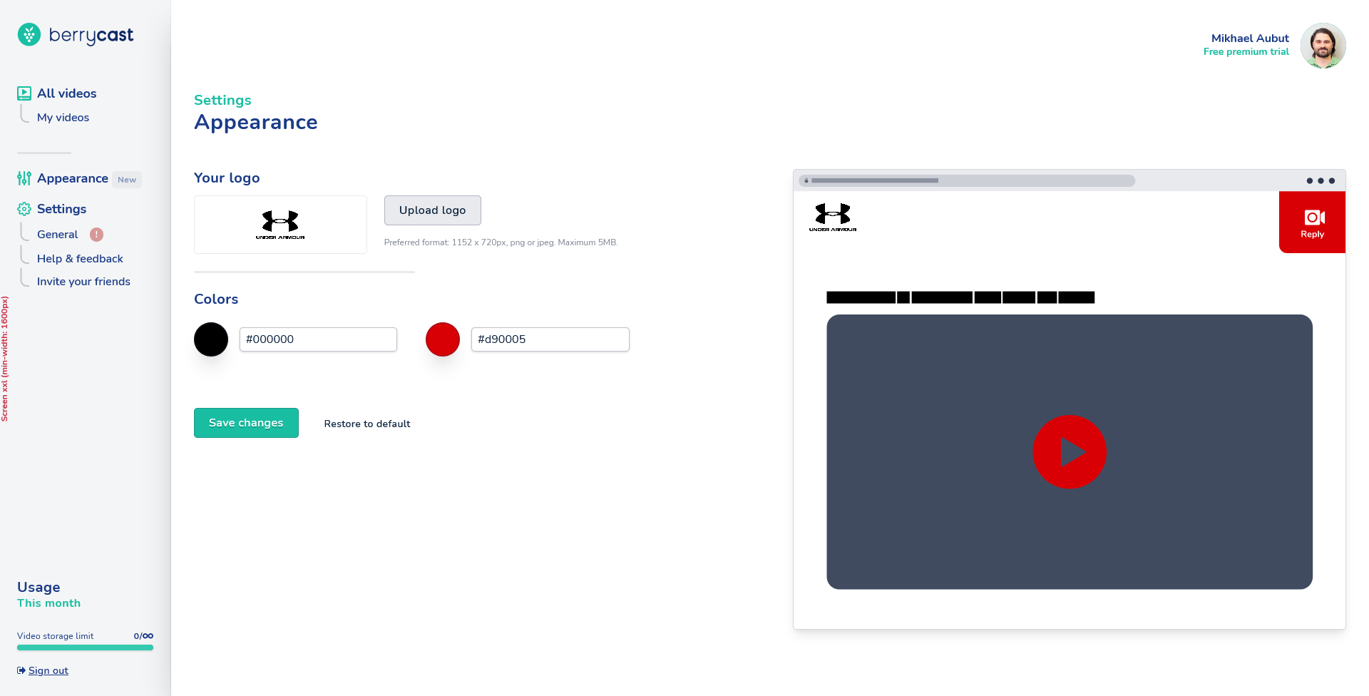 Berrycast screenshot: Whitelabel Feature