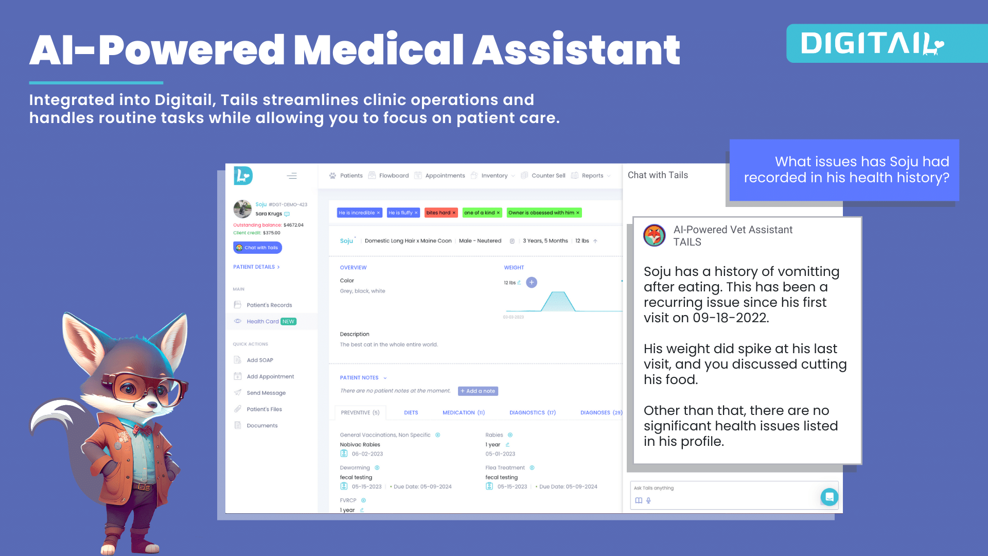 Digitail Software - Integrated data spanning finances, operations, demographics, and medical insights—enabling a comprehensive analysis of your practice’s dynamics and their interplay