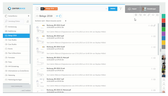 CenterDevice screenshot: Document management feature