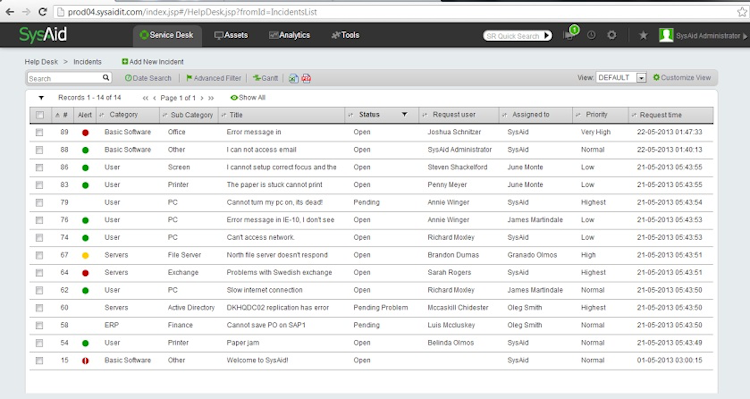 SysAid screenshot: SysAid Incident Management: Log, process, manage, and report on the issues that adversely affect your end users, as well as IT and business services.