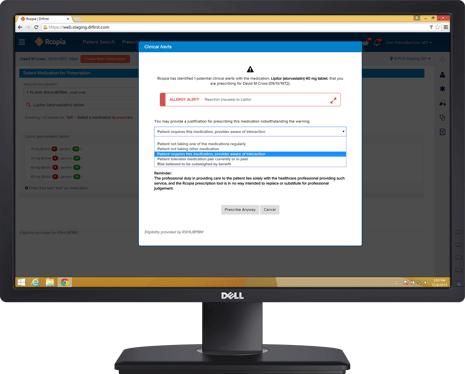 Rcopia screenshot: Rcopia clinical alerts