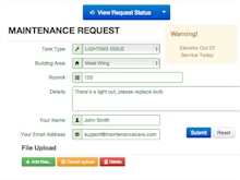 Maintenance Care Software - Maintenance Care lets users submit maintenance requests using a customized web form