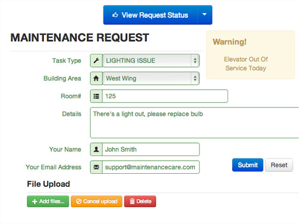 Maintenance Care screenshot: Maintenance Care lets users submit maintenance requests using a customized web form