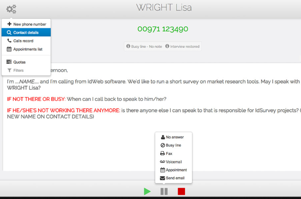 IdSurvey Software - IdSurvey CATI telephone interview