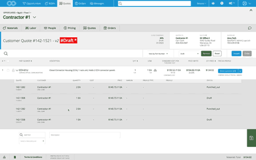 Smart Part Number Quoter screenshot: Partfiniti pricinh history