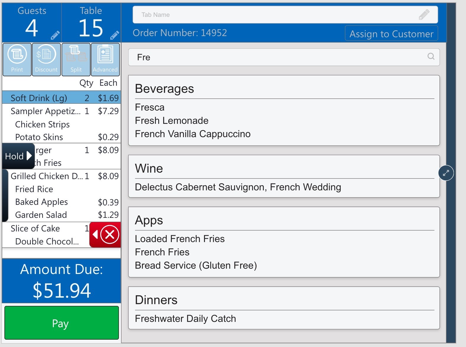 PointOS Software - Calculate order tabs