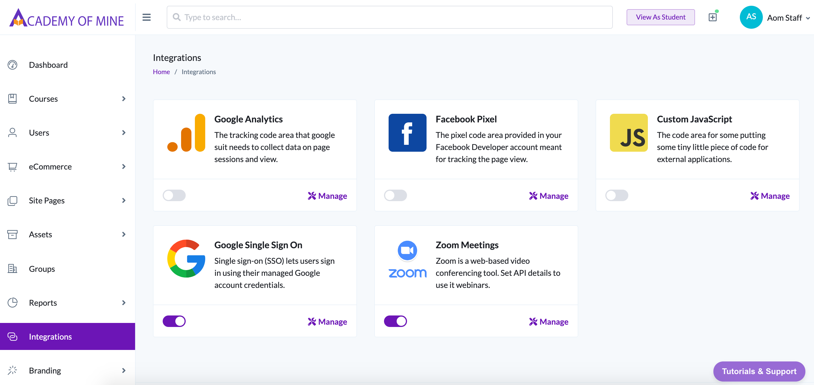 Academy Of Mine Software - Integrations