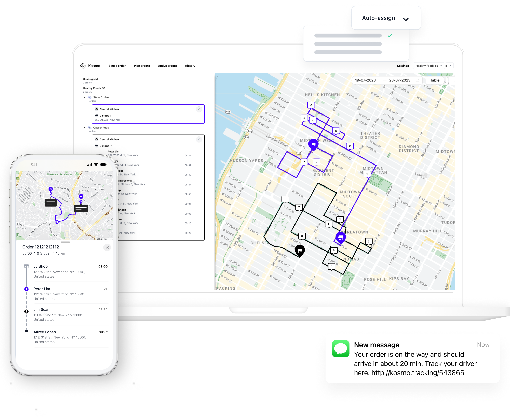 Kosmo screenshot: Kosmo optimized routes