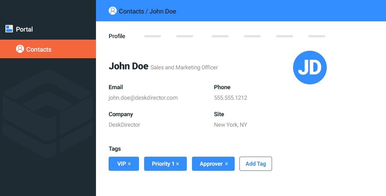 DeskDirector screenshot: DeskDirector Portal contacts