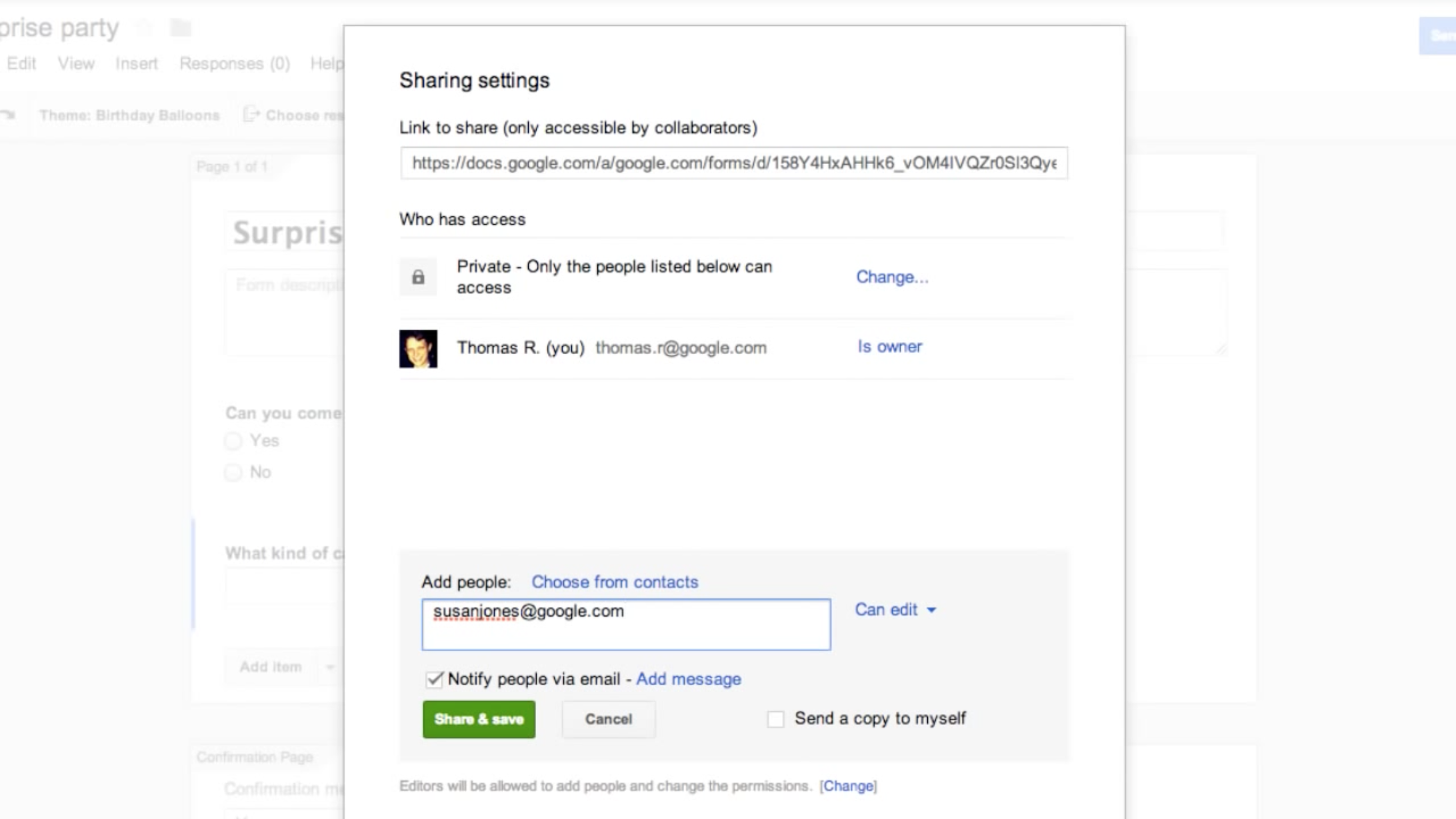 Google Forms sharing and access management