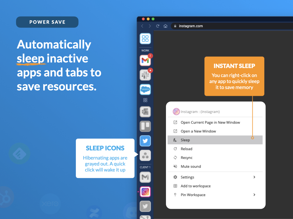 Auto-sleep on inactive tabs helps save resources.