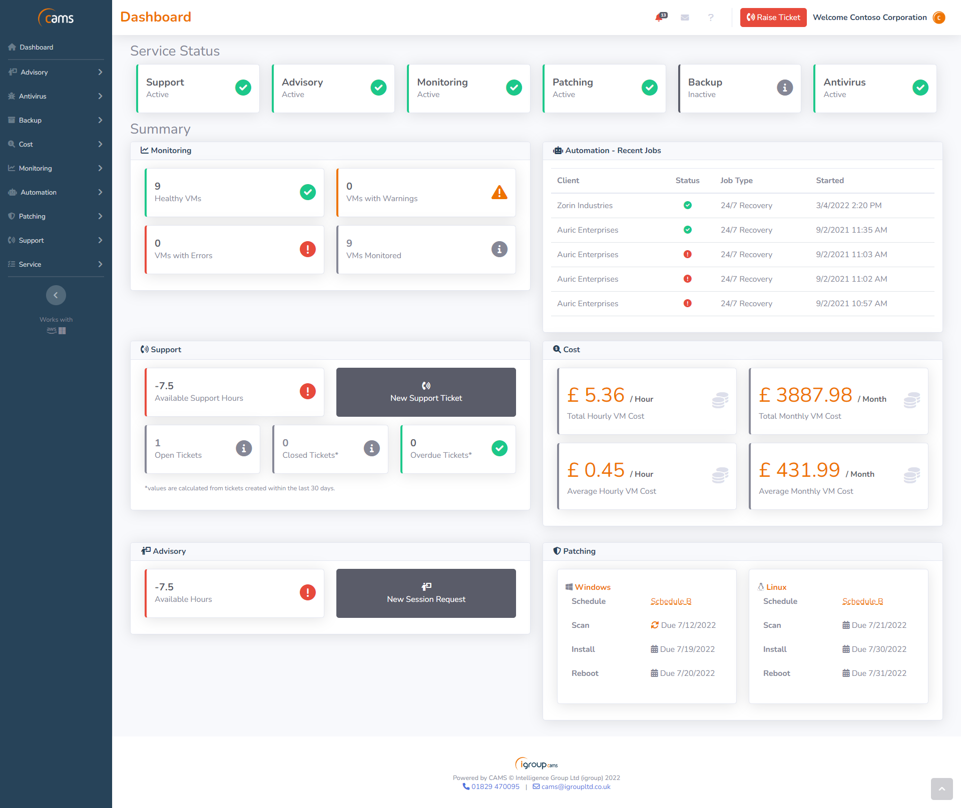 CAMS Software - CAMS Home Page Dashboard