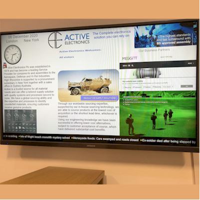 Active Electronics display their product range to customers on a reception area display screen. The trial edition allowed them to create their presentation and see it playing before making buying decision. to purchase Repeat Signgage software