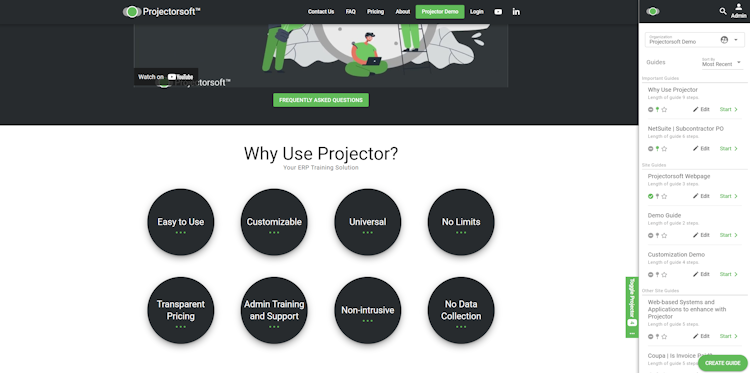 Projector screenshot: Projector Browser Extension - Guide List