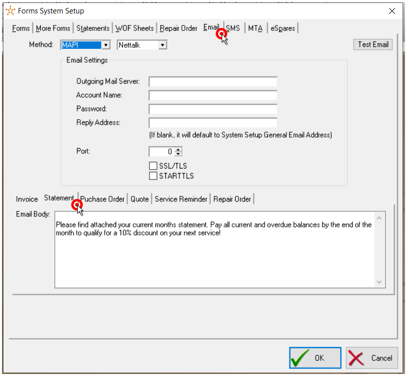 SAM Software - SAM forms setup