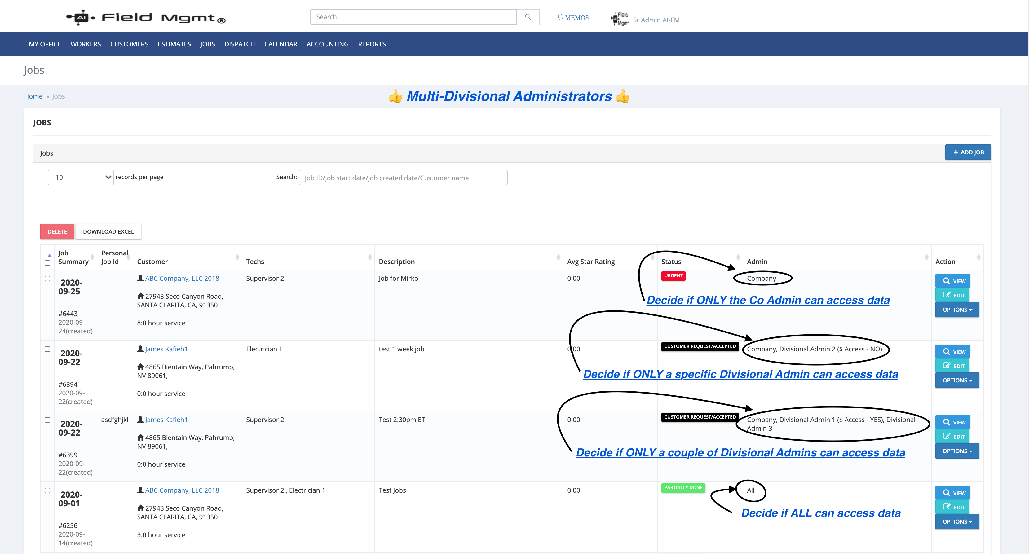 AI Field Management Software - Multi-Admins so they only see their Divisional details